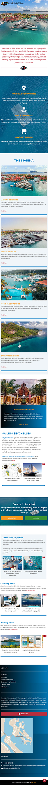 Eden Island Marina website on mobile