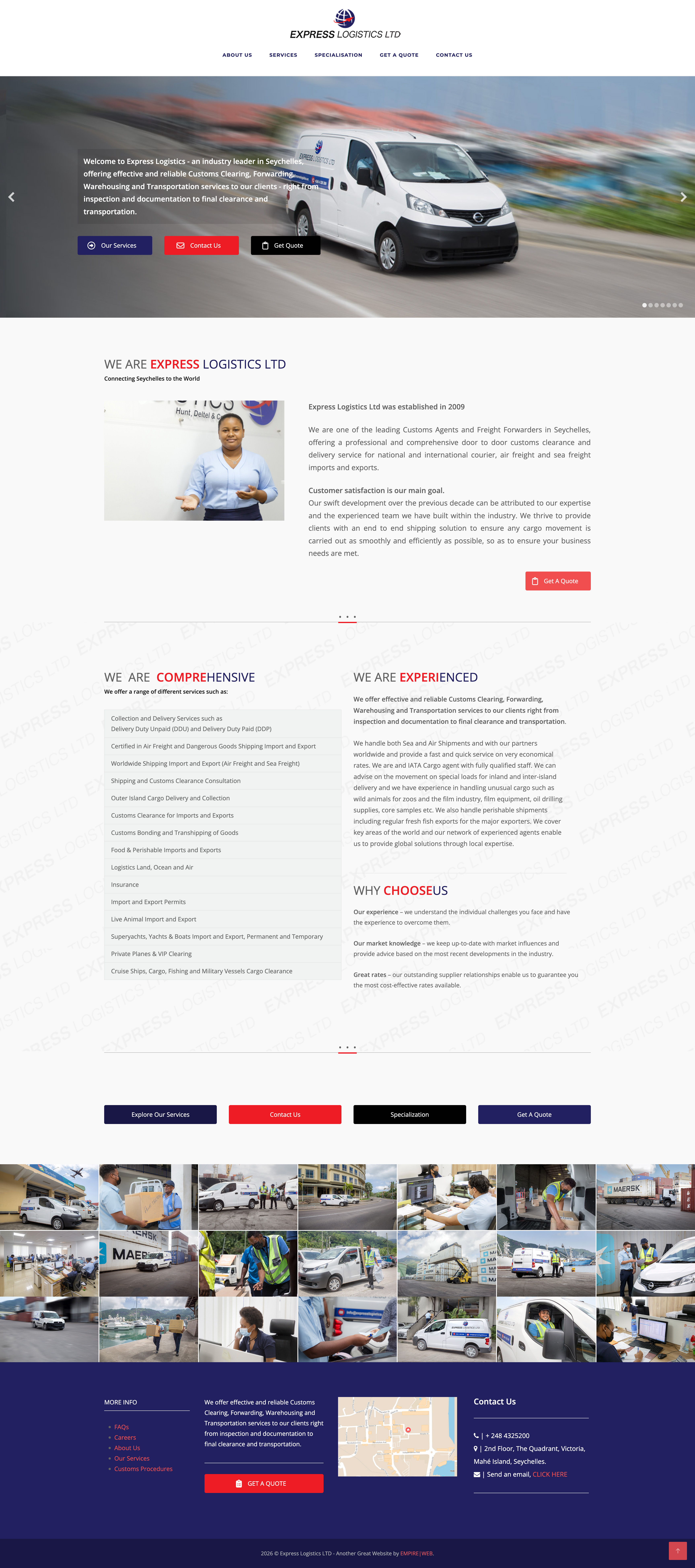 Express Logistics website on desktop